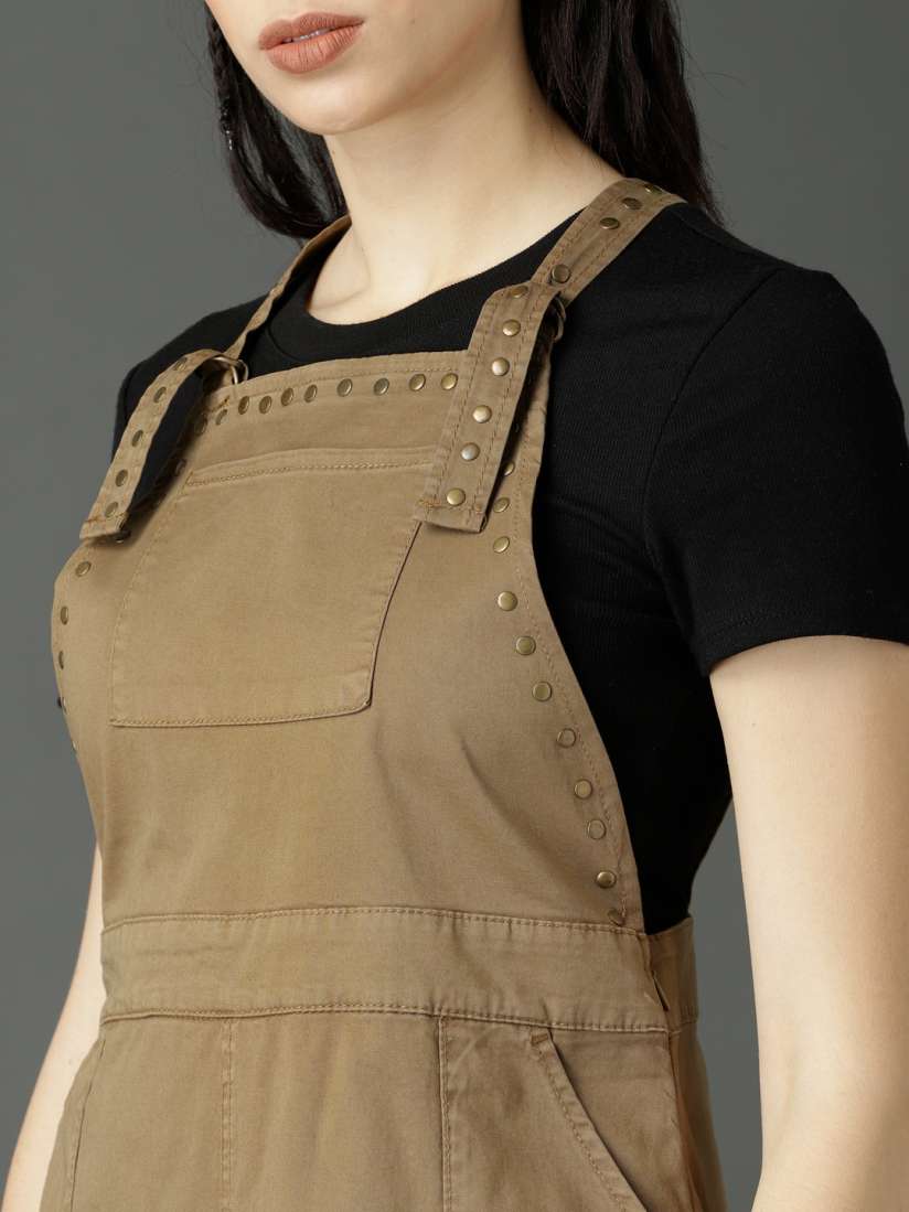 Khaki dungaree dress top