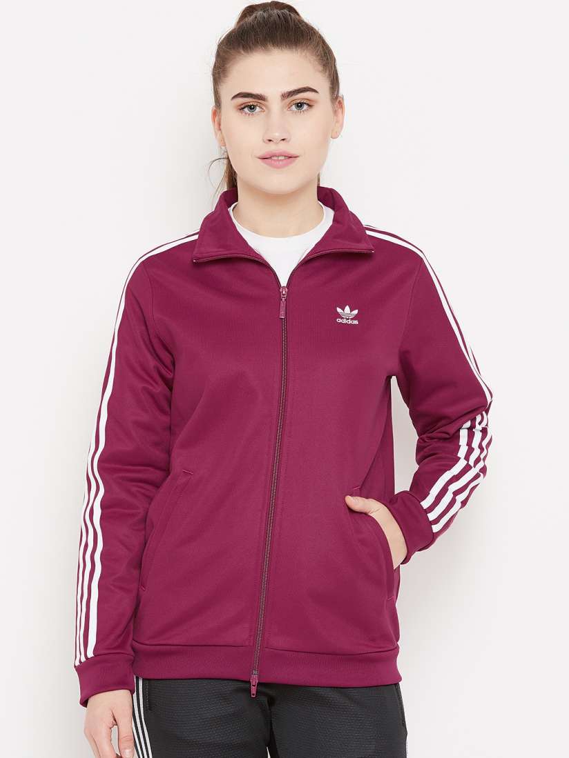 Burgundy adidas track jacket top