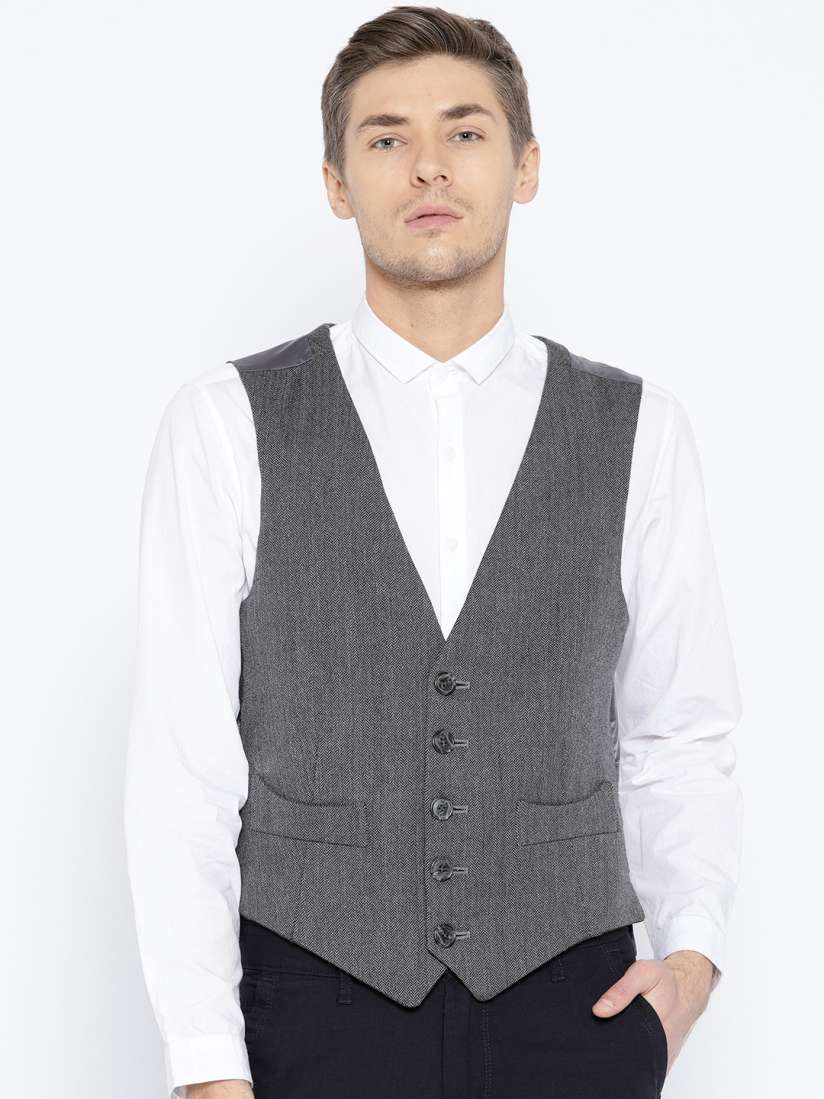 Buy U.S. Polo Assn. Charcoal Grey Woven Design Smart Casual Waistcoat Waistcoat for Men 7372196 Myntra