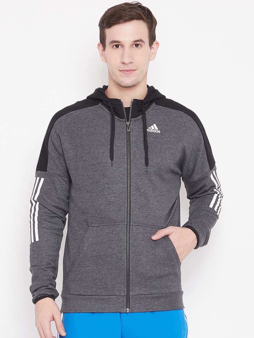 Buy ADIDAS Men Charcoal Grey SID Logo FZ FT Hooded Sweatshirt Sweatshirts for Men 7401271 Myntra