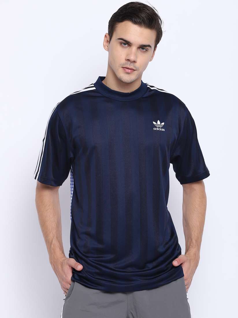Buy ADIDAS Originals Men Navy Blue Round Neck Football B Side Jersey With Checked Back Tshirts for Men 7401475 Myntra