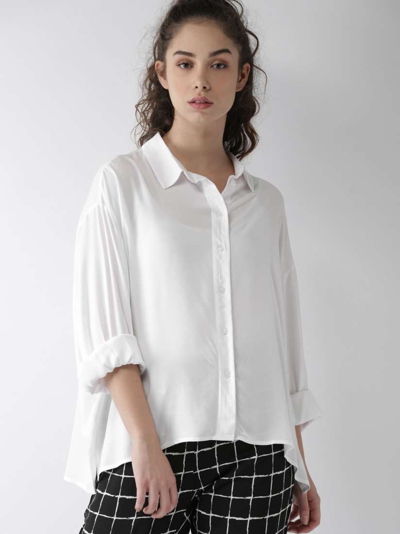 Buy FOREVER 21 Women White Solid High Low Hem Shirt Shirts for Women 7410645 Myntra