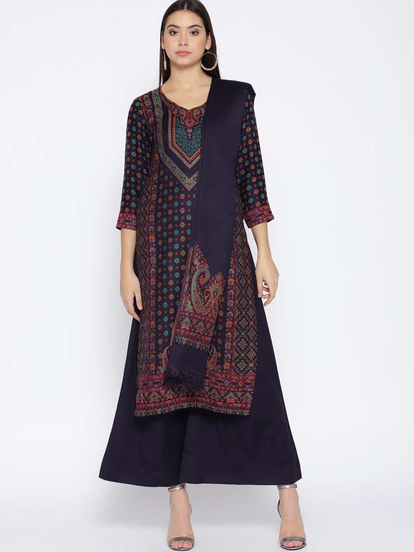 Buy HK colours of fashion Purple Woollen Woven Liva Unstitched Dress Material Dress Material for Women 7410949 Myntra