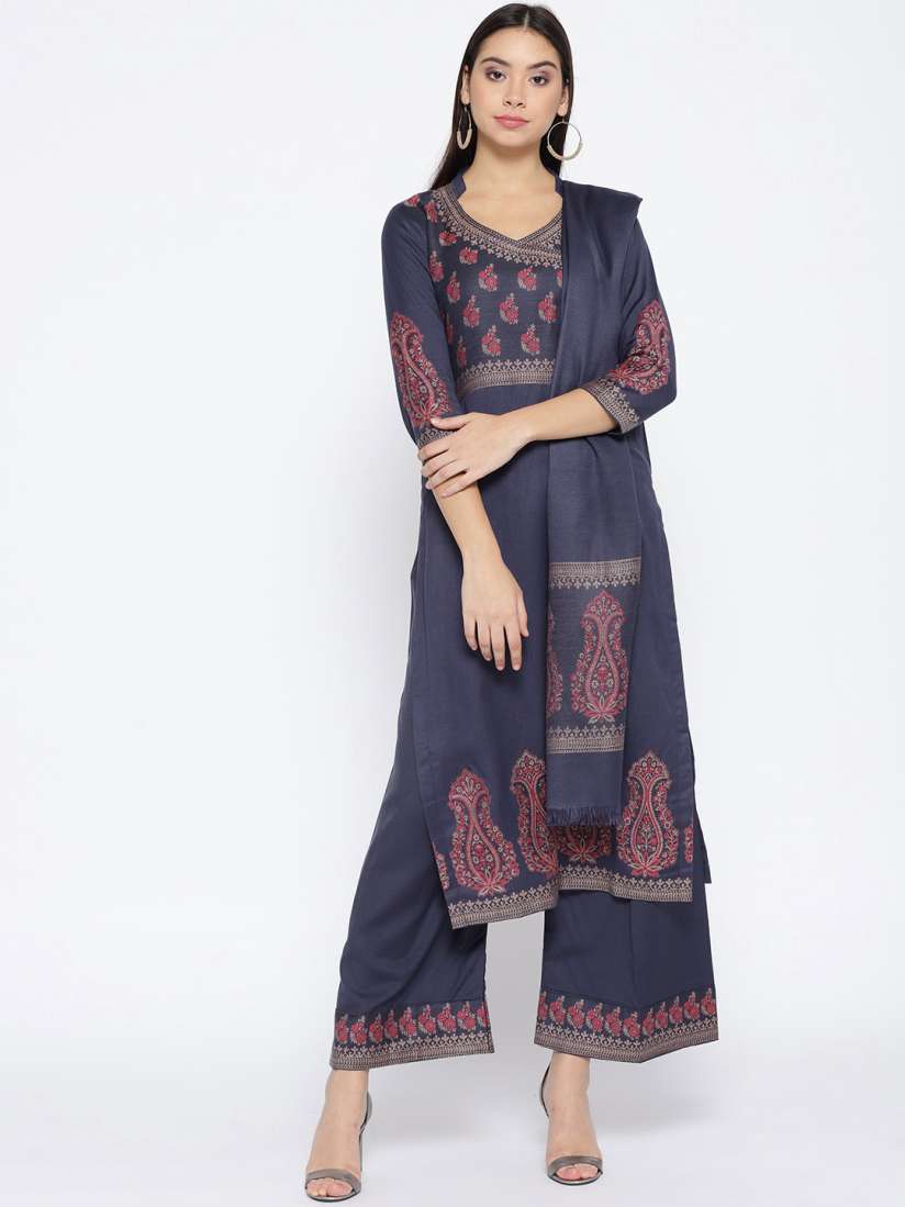 Buy HK colours of fashion Grey Woollen Woven Liva Unstitched Dress Material Dress Material for Women 7410985 Myntra