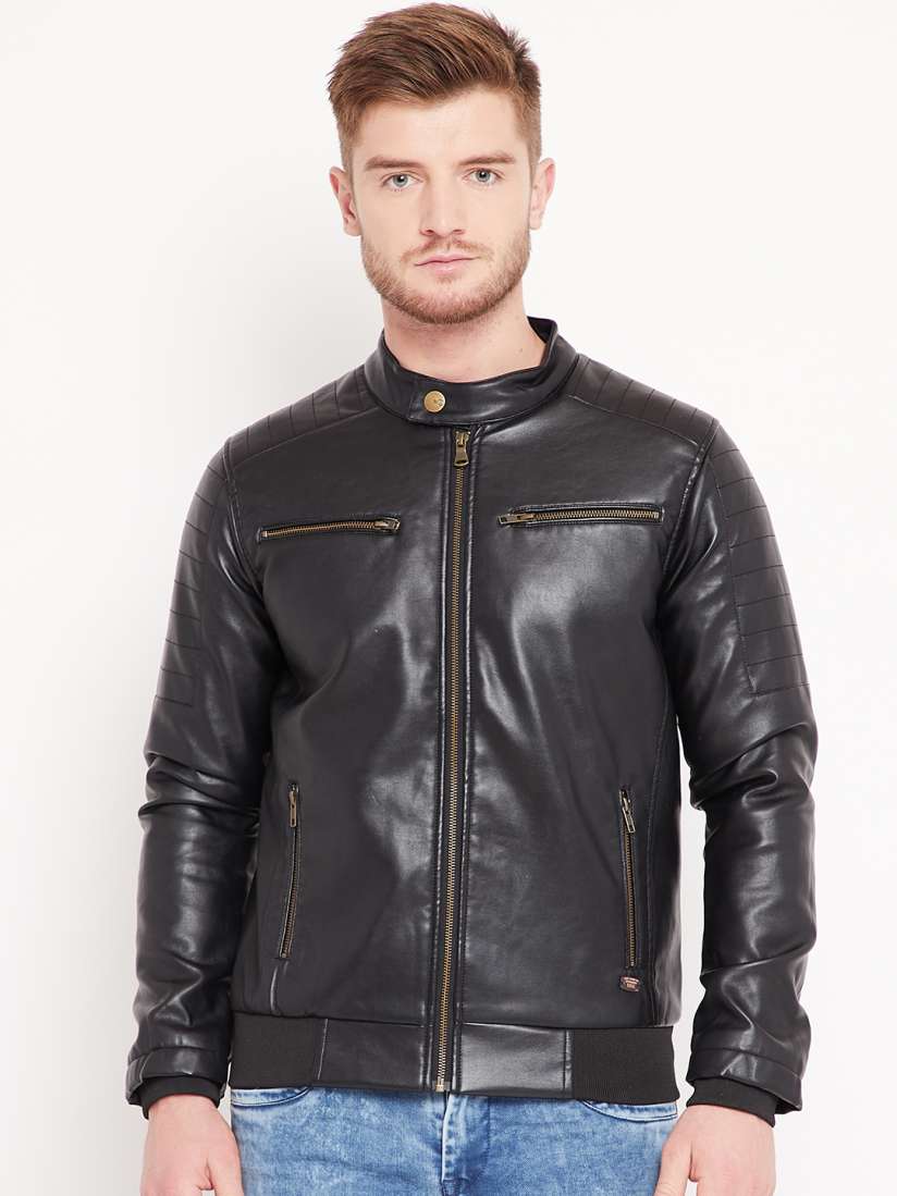 Buy Duke Stardust Men Black Solid Faux Leather Biker Jacket Jackets for Men 7412543 Myntra