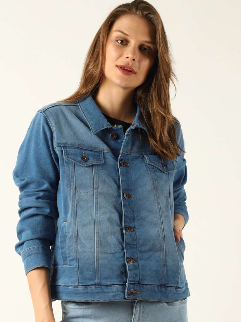 Buy Blue Saint Women Blue Solid Denim Jacket Jackets for Women 7419480 Myntra