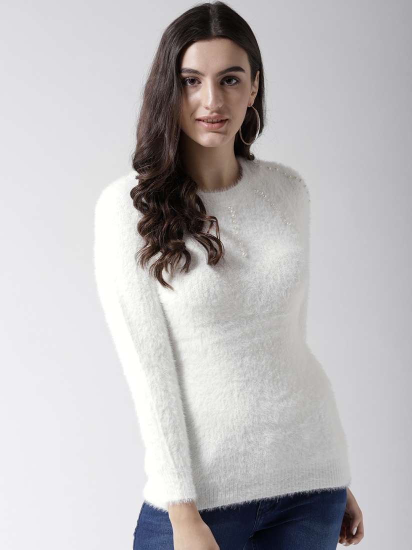 Womens white fuzzy sweater cheap