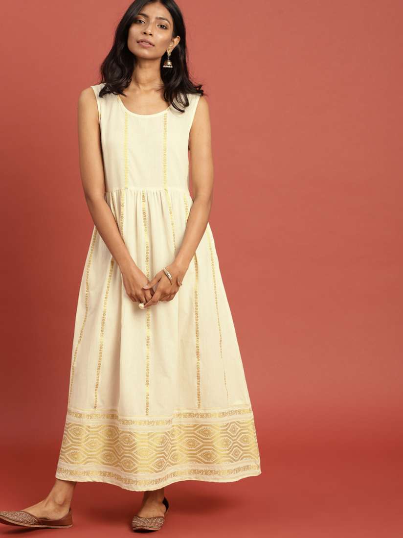 Buy Taavi Women Off White Gold Toned Woven Design Kasavu A Line Kurta with Zari Detail Kurtas for Women 7427392 Myntra