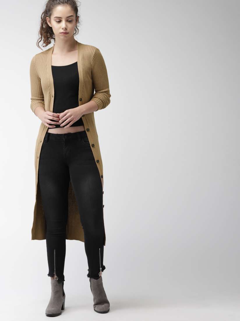Buy FOREVER 21 Women Brown Self Striped Longline Cardigan Sweaters for Women 7428444 Myntra
