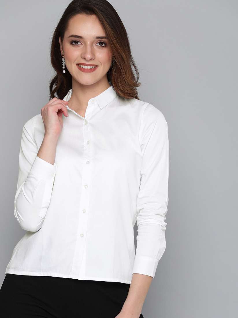 Buy HERE NOW Women White Regular Fit Solid Formal Shirt Shirts for Women 7430908 Myntra