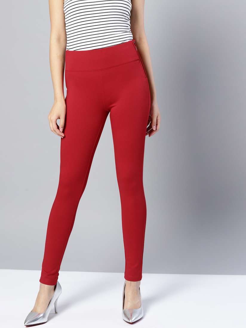 Buy Harpa Women Red Solid Treggings Jeggings for Women 7431209 Myntra