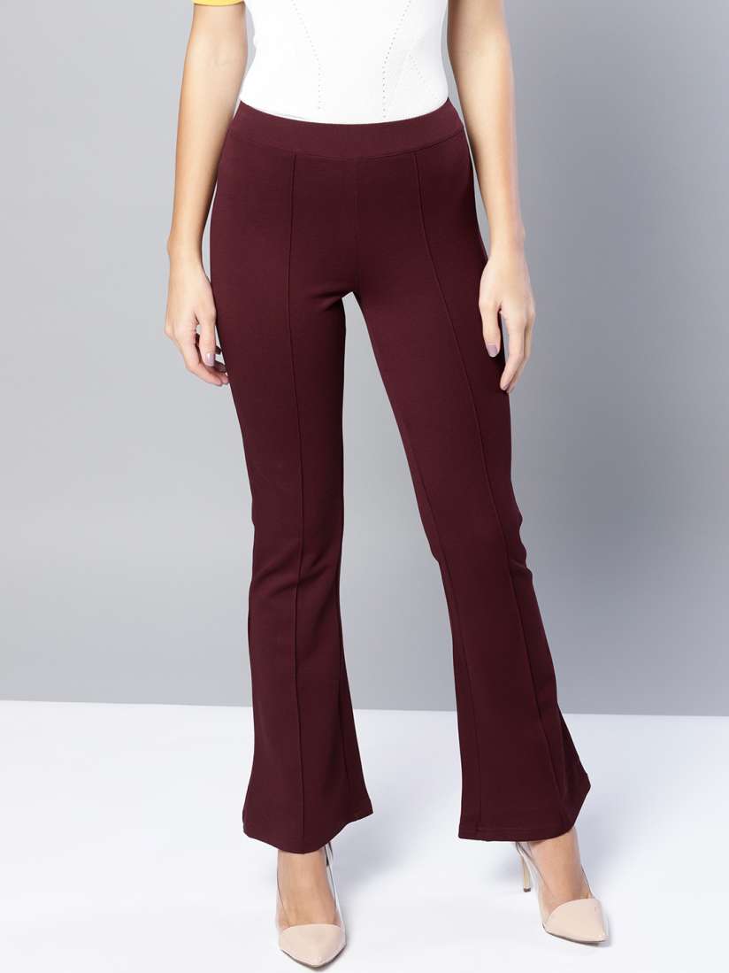Buy Harpa Women Burgundy Solid Bootcut Treggings Jeggings for Women 7431234 Myntra