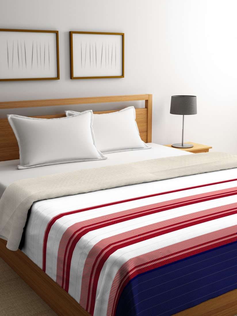 Buy Portico New York White Navy Blue Striped AC Room 110 GSM Double Bed Dohar Blankets Quilts and Dohars for Unisex 7432012 Myntra