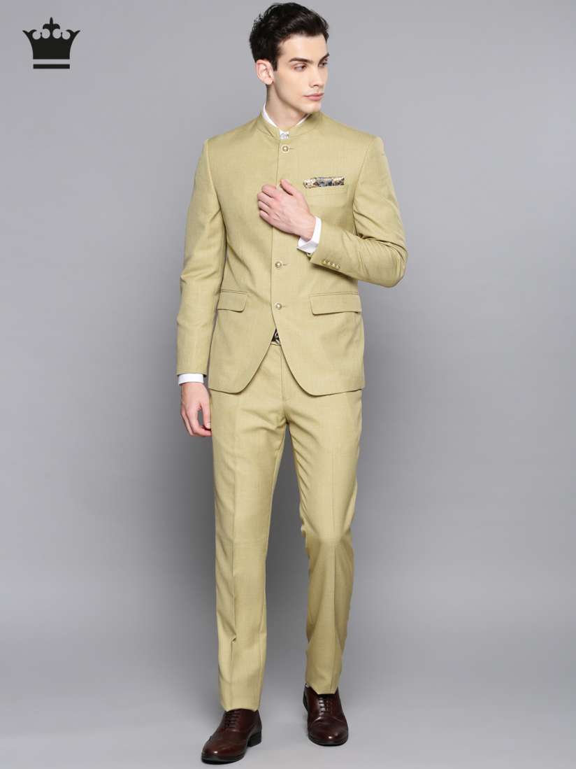 Buy Louis Philippe Men Beige Self Design Slim Fit Ethnic Bandhgala Suit Suits for Men 7433007 Myntra