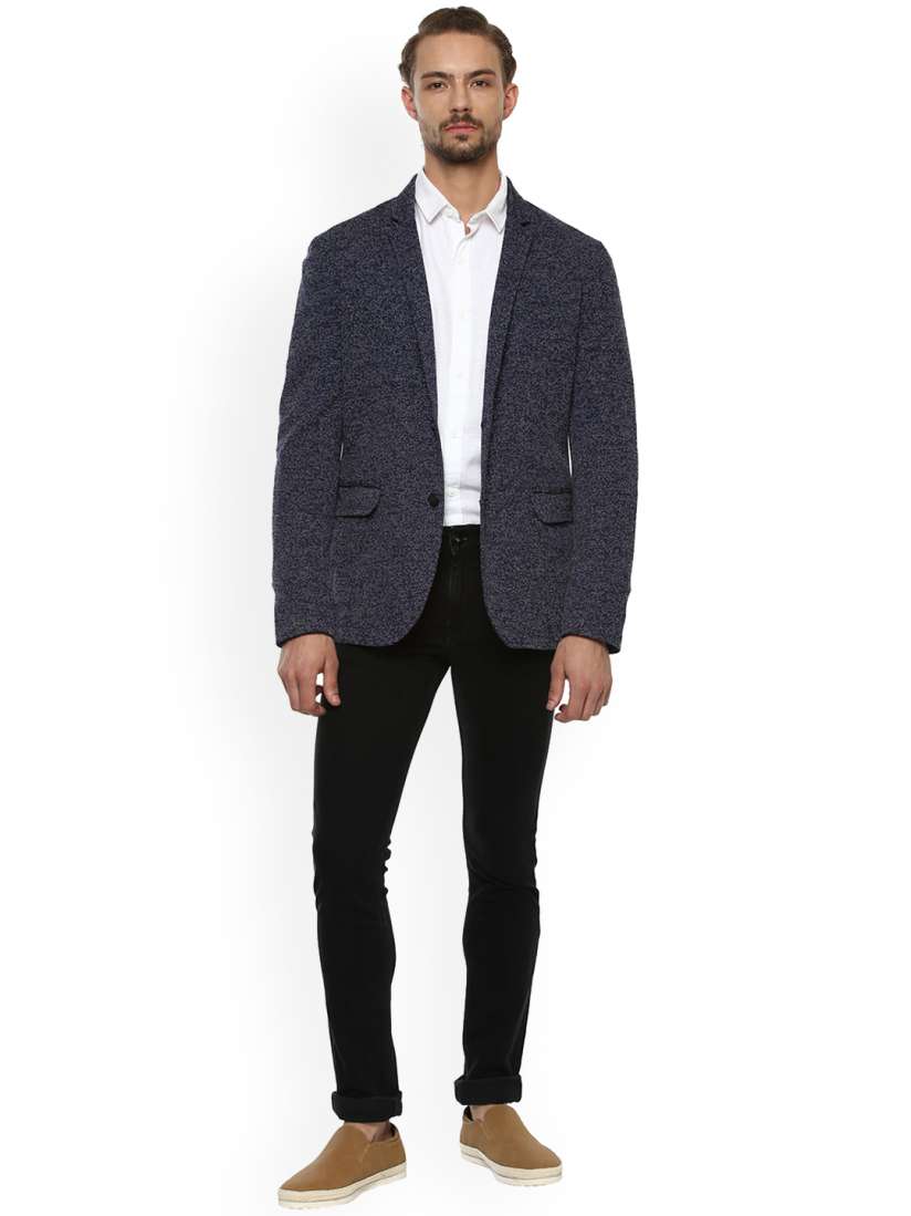 Buy Mufti Men Blue Self Design Slim Fit Single Breasted Casual Blazer Blazers for Men 7433789 Myntra