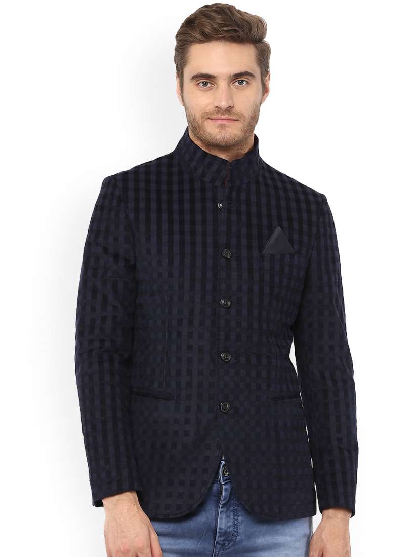 Buy Mufti Men Navy Blue Black Checked Slim Fit Single Breasted Casual Blazer Blazers for Men 7433793 Myntra
