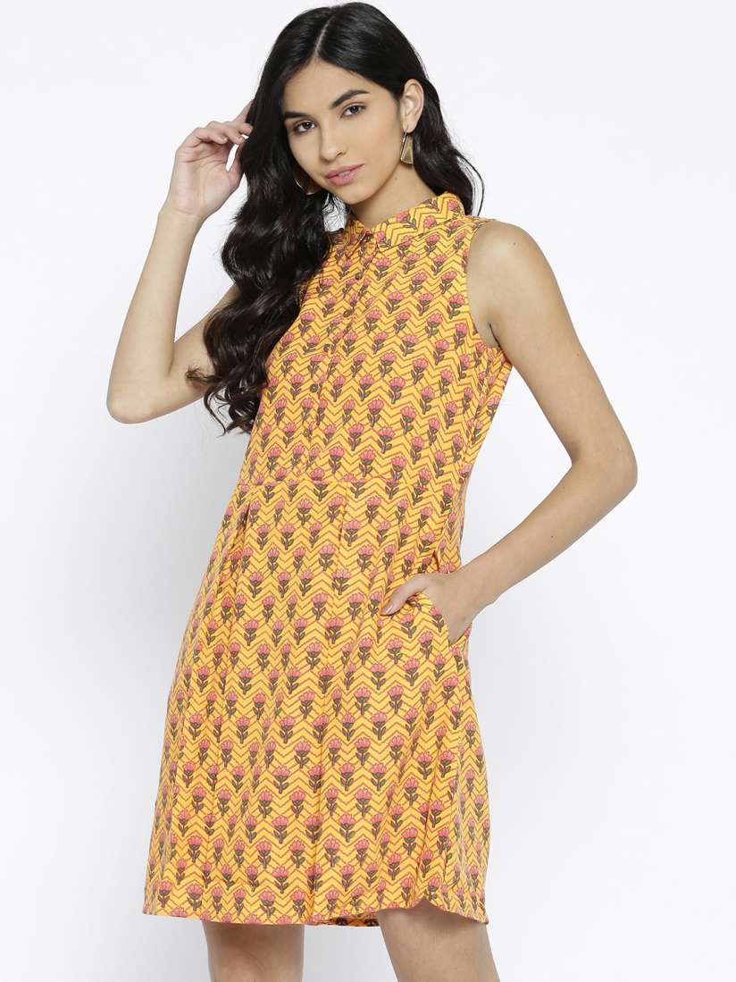 Buy Global Desi Women Yellow Printed A Line Dress Dresses for Women 7433921 Myntra
