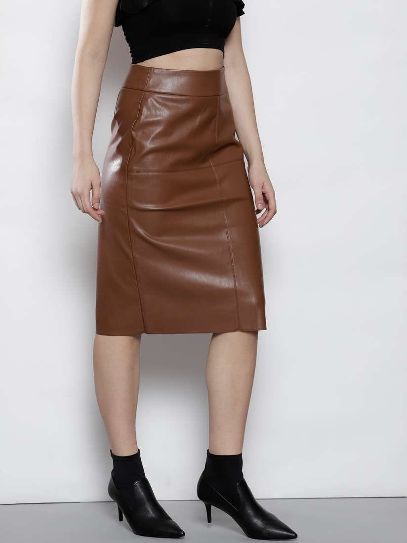 Buy DOROTHY PERKINS Women Brown Faux Leather Midi Pencil Skirt Skirts for Women 7435006 Myntra