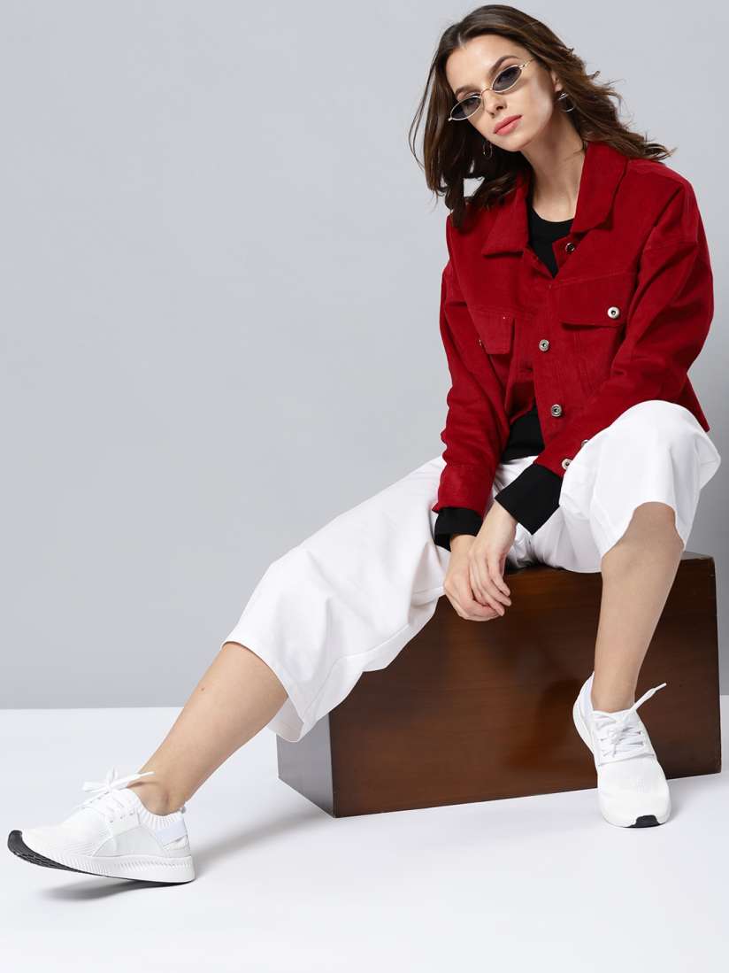 Buy VividArtsy Women Red Solid Corduroy Jacket Jackets for Women 7446953 Myntra