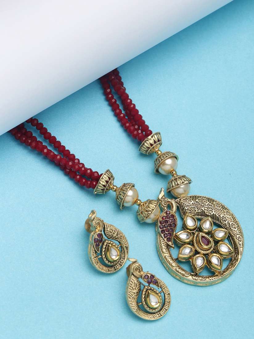 Buy PANASH Women Gold Plated Red Kundan Jewellery Set Jewellery Set for Women 7451803 Myntra