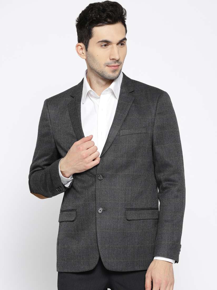 Buy Wills Lifestyle Men Charcoal Grey Checked Slim Fit Single Breasted Smart Casual Blazer Blazers for Men 7453044 Myntra