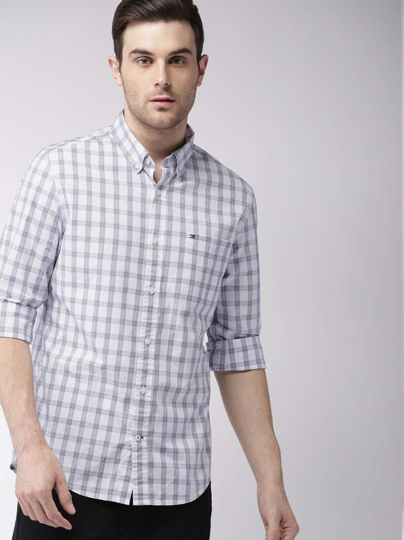Buy Tommy Hilfiger Men White Blue Regular Fit Checked Casual Shirt Shirts for Men 7453691 Myntra