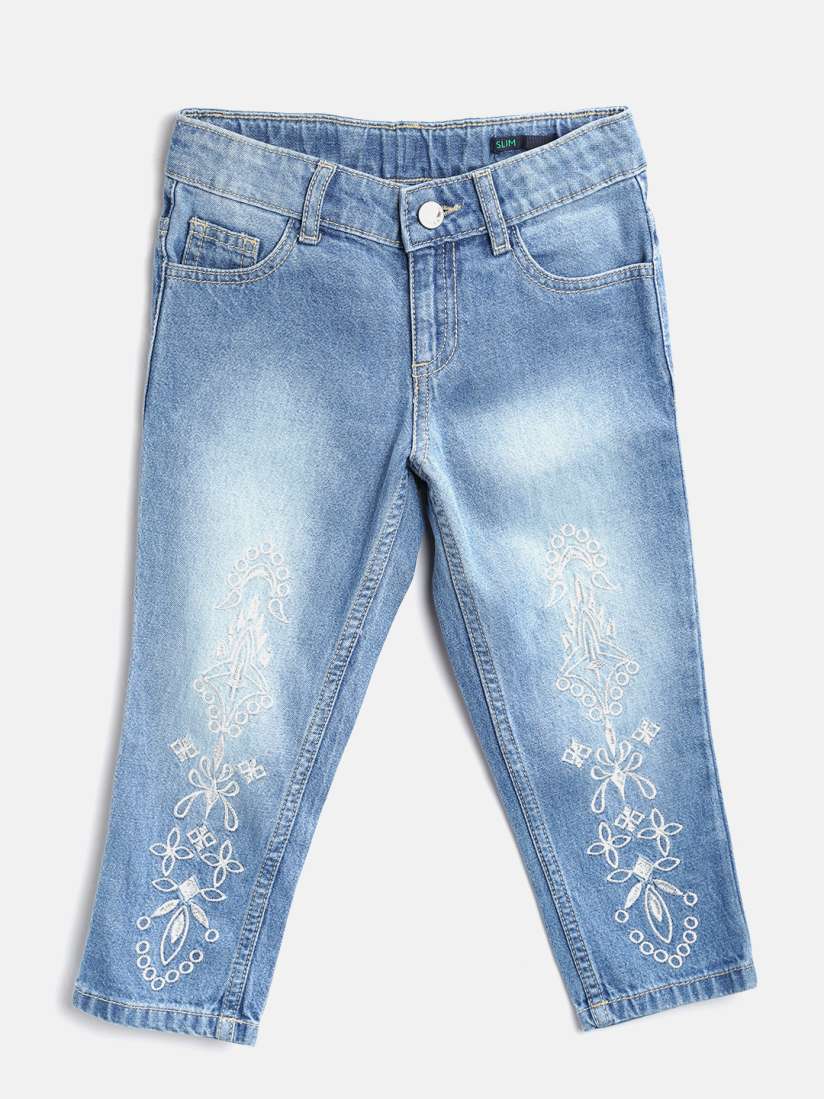 Buy United Colors of Benetton Girls Blue Slim Fit Mid Rise Embroidered Clean Look Jeans Jeans for Girls 7454832 Myntra