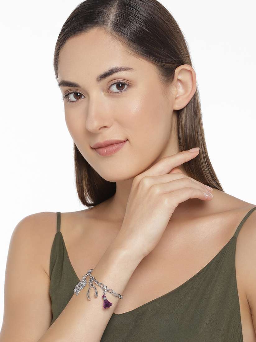 Buy Pipa Bella Silver Toned Metal Silver Plated Charm Bracelet Bracelet for Women 7463685 Myntra
