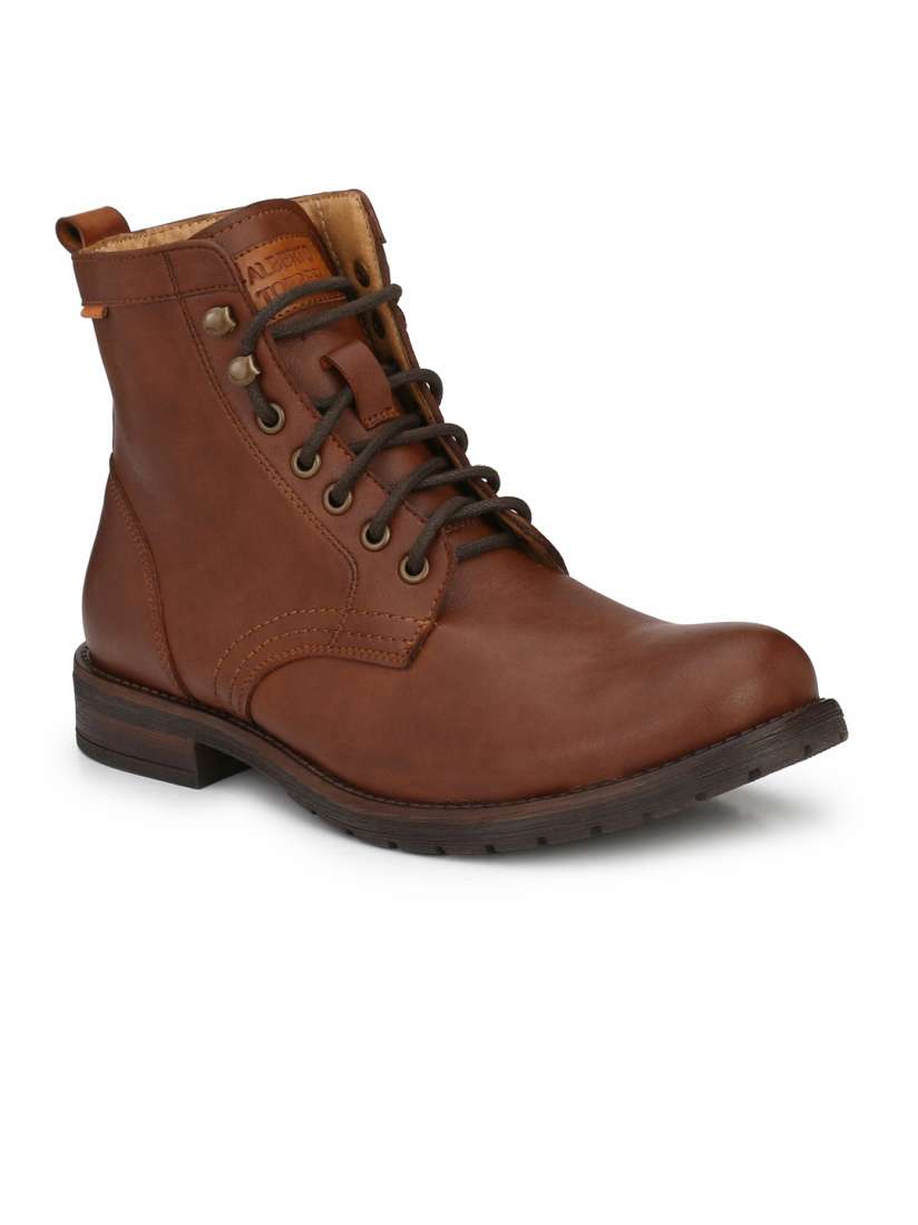 Buy Alberto Torresi Men Tan Brown Solid Synthetic Leather High Top Flat Boots Casual Shoes for Men 7464764 Myntra