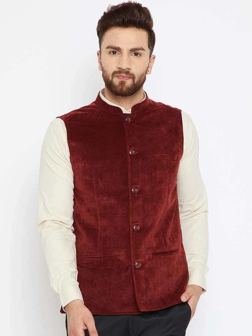 Maroon nehru jacket clearance