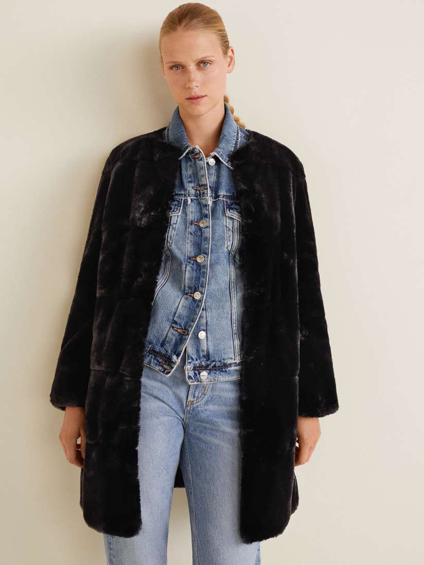 Buy MANGO Women Black Faux Fur Overcoat Coats for Women 7470190 Myntra