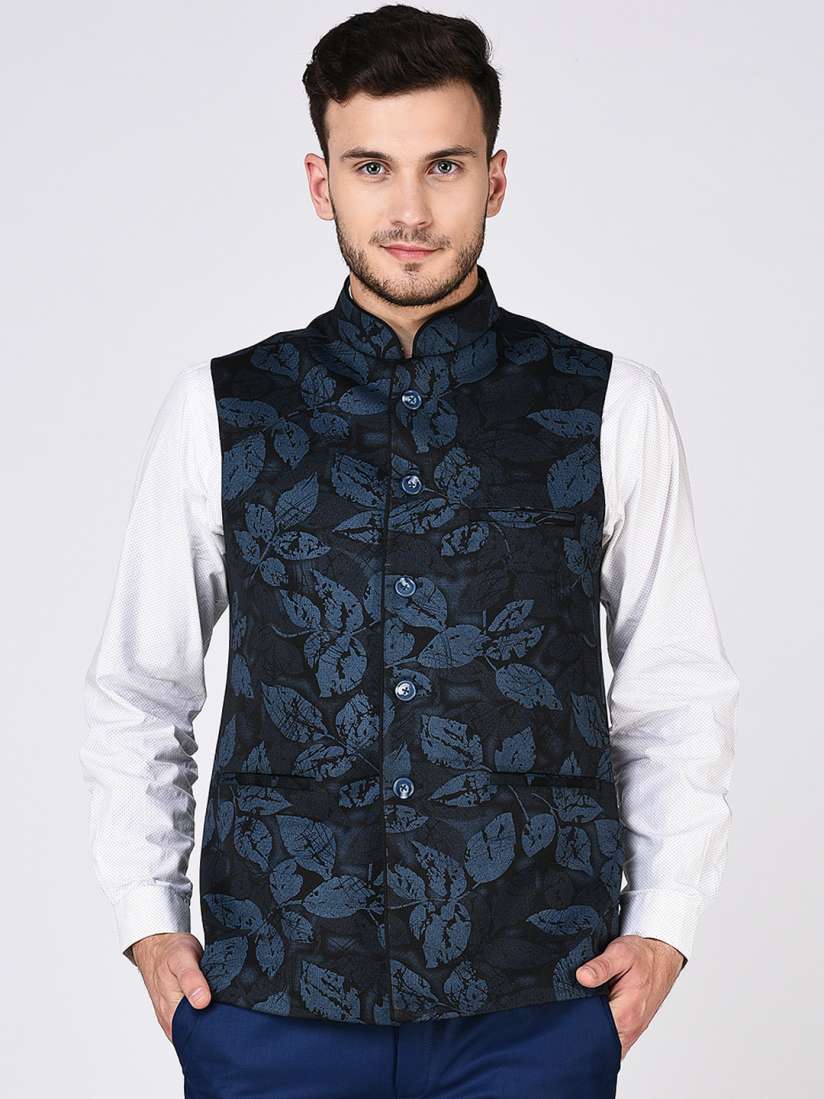 Buy TAG 7 Men Blue Printed Nehru Jacket Nehru Jackets for Men 7475898 Myntra