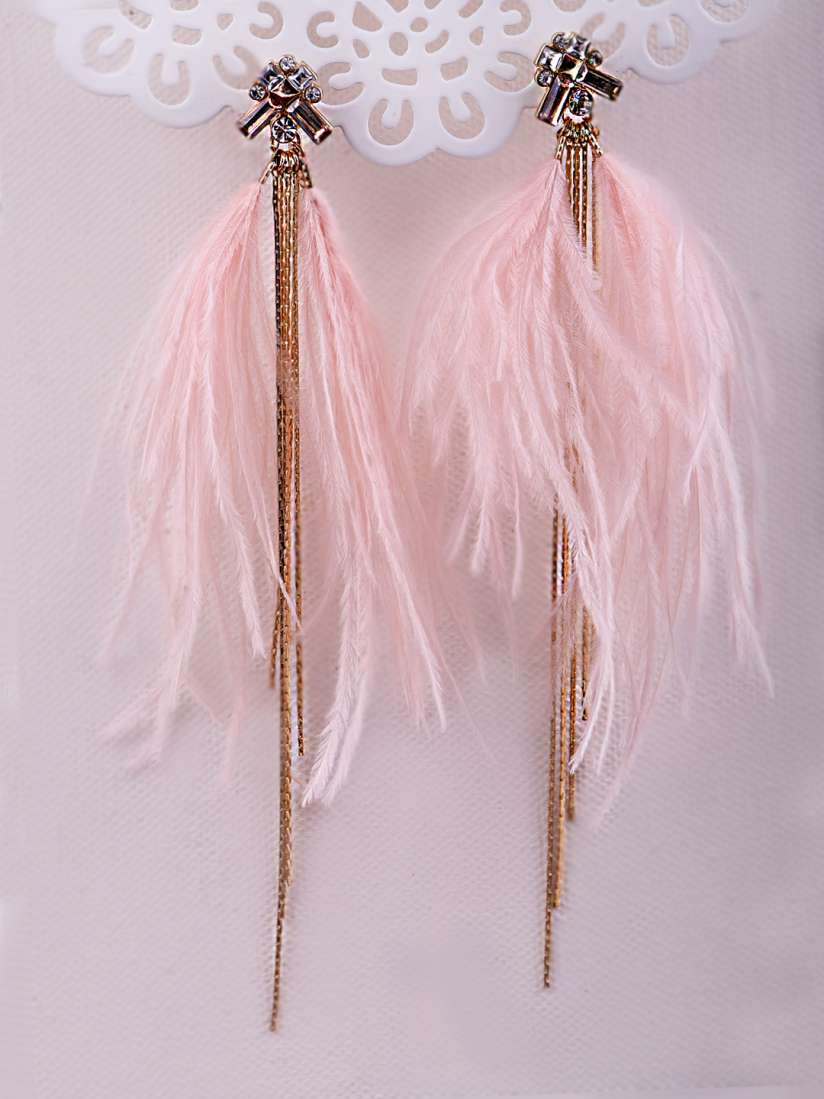 Buy Justpeachy Pink Gold Toned Feather Shaped Drop Pink Feather Earrings Earrings for Women 7480615 Myntra