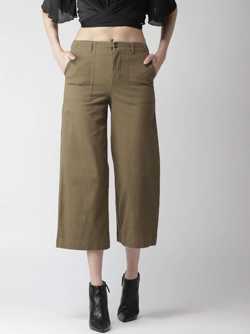 Buy FOREVER 21 Women Olive Green Regular Fit Solid Culottes Trousers for Women 7484894 Myntra