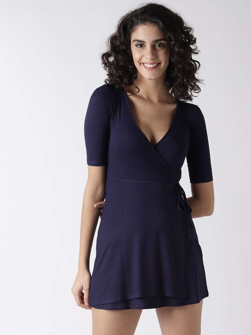 Buy FOREVER 21 Women Navy Blue Solid Wrap Dress Dresses for Women 7484965 Myntra