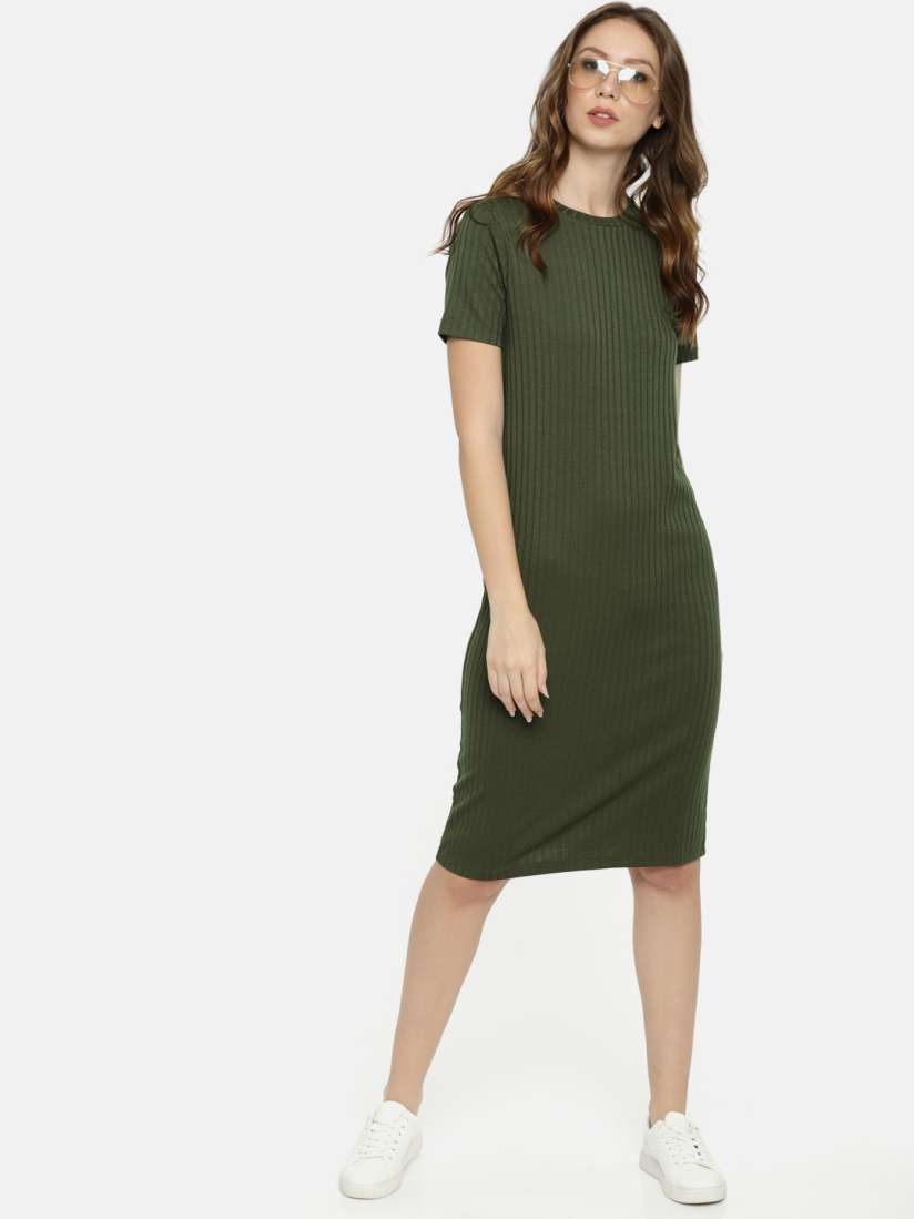 Buy FOREVER 21 Women Olive Green Self Striped Sheath Dress Dresses for Women 7484970 Myntra