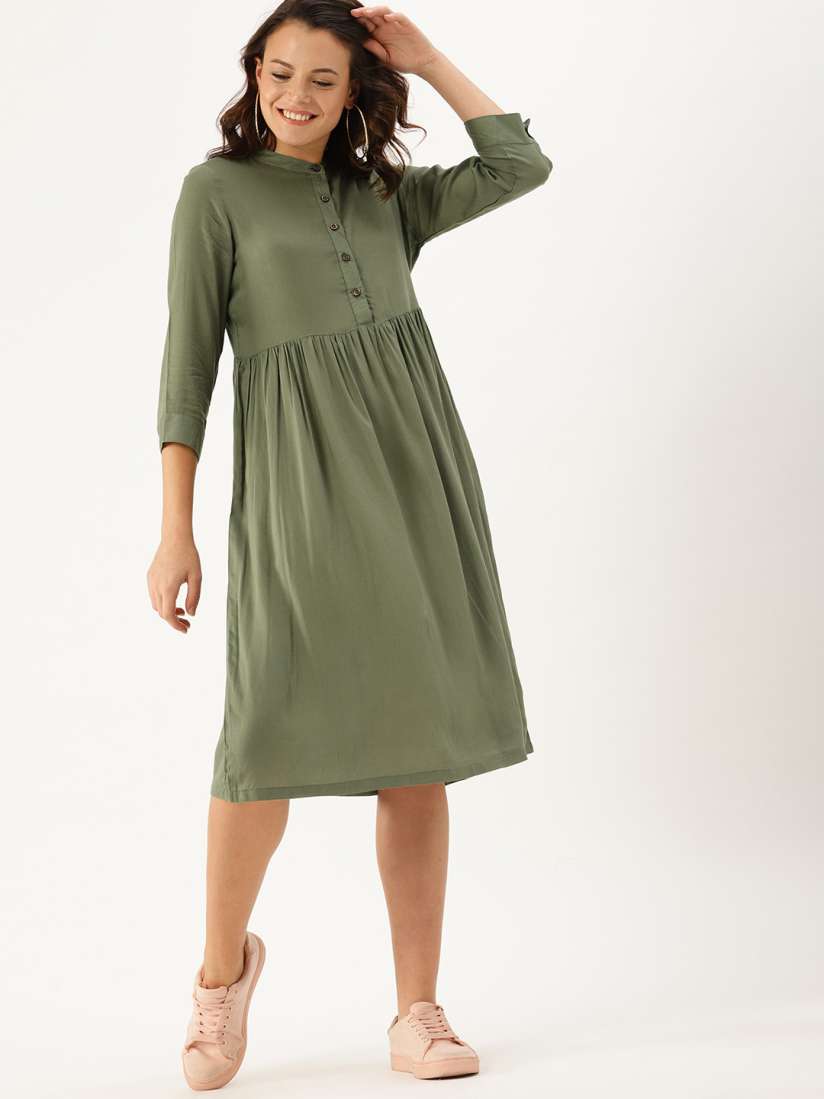 Olive green fit and flare dress store