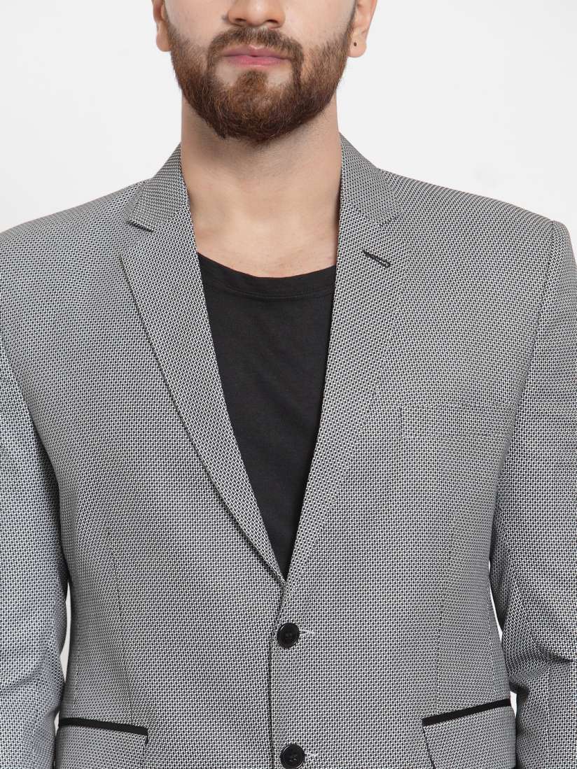 Buy Monteil Munero Grey Black Self Design Slim Fit Blazer Blazers for Men 7486434 Myntra