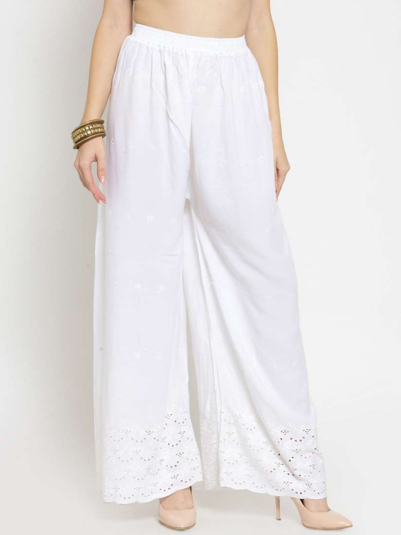 Buy Castle Women White Wide Leg Hem Design Palazzos Palazzos for Women 7486901 Myntra