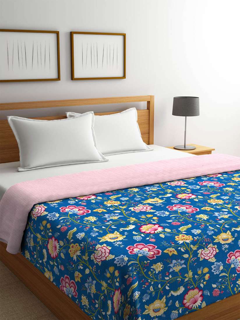 Buy Portico New York Navy Blue Yellow Floral AC Room 110 GSM Single Bed Dohar Blankets Quilts and Dohars for Unisex 7486945 Myntra