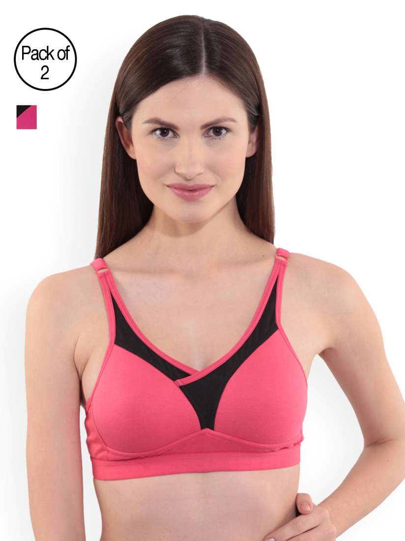 Buy Floret Pack of 2 Solid Non Wired Heavily Padded Sports Bras T3001 Magenta Bra for Women 7488786 Myntra