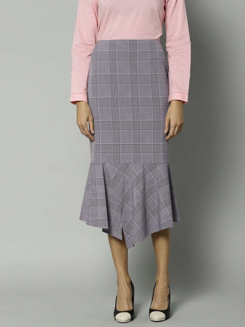 Buy Marks Spencer Grey Checked Trumpet Midi Skirt Skirts for Women 7493649 Myntra