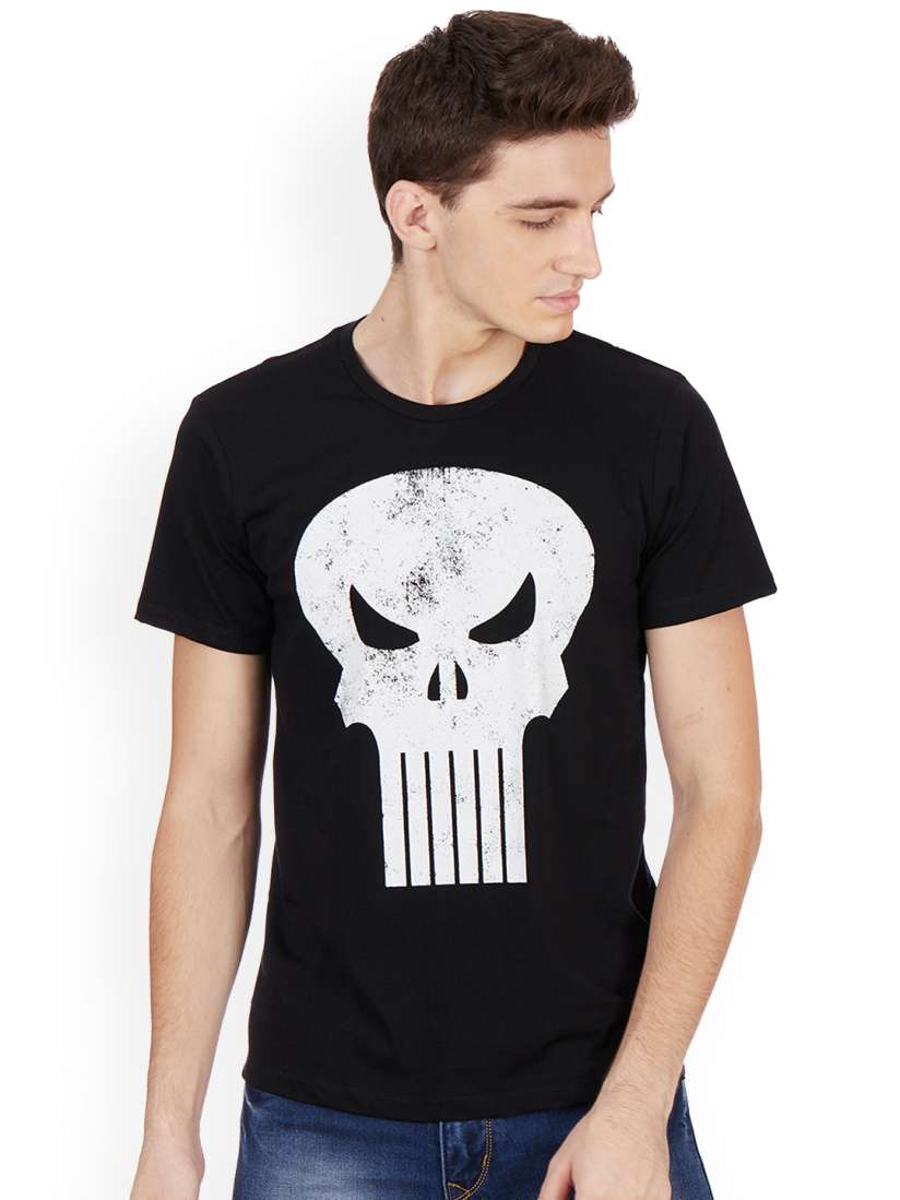 Buy Free Authority Men Black PUNISHER Printed Round Neck Pure Cotton T shirt Tshirts for Men 7494767 Myntra