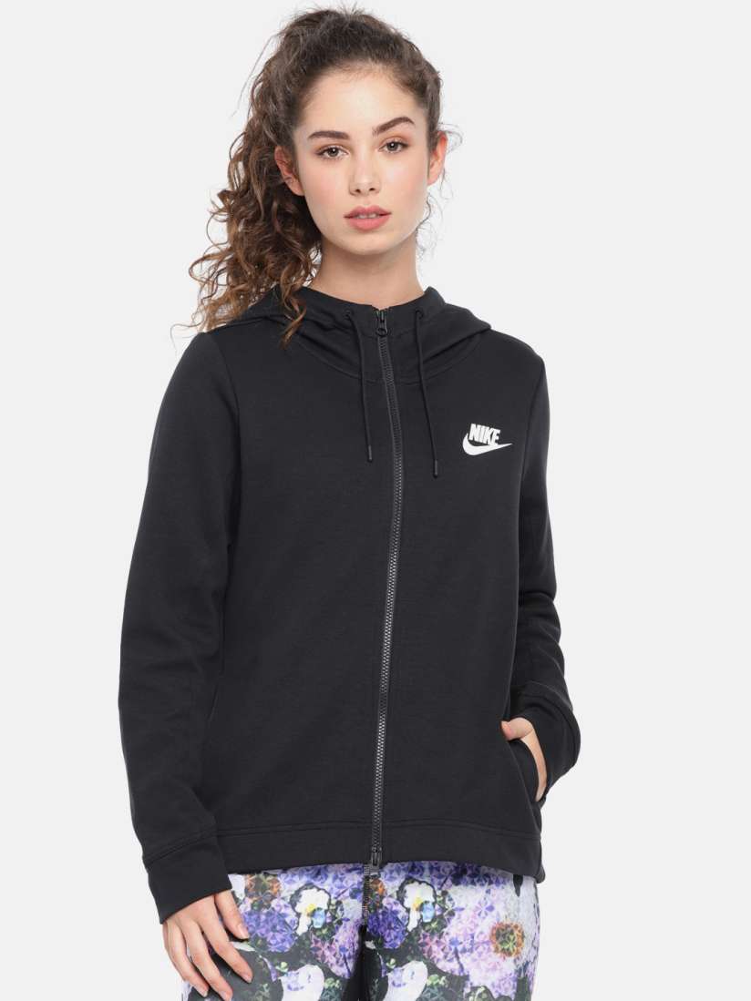 Buy Nike Women Black AS W NSW AV15 HOODIE FZ Solid Hooded Sporty Jacket Jackets for Women 7500687 Myntra