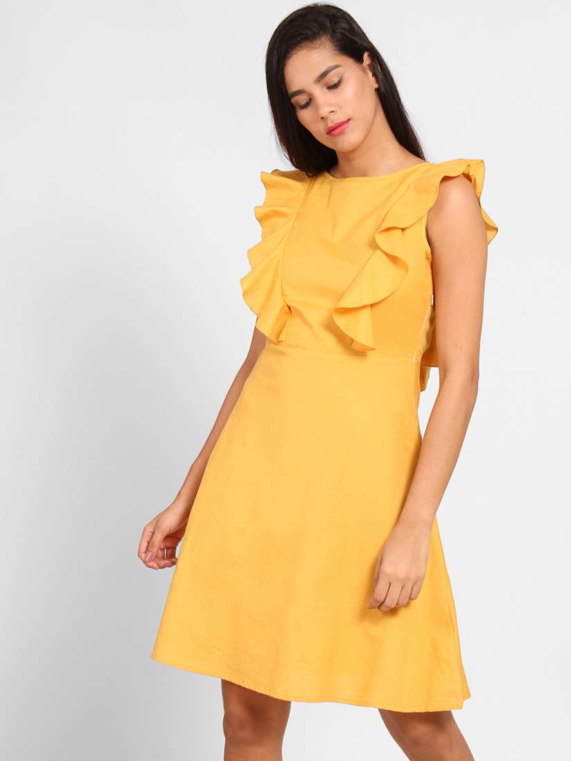 Buy StalkBuyLove Women Mustard Solid Fit and Flare Dress Dresses for Women 7502276 Myntra