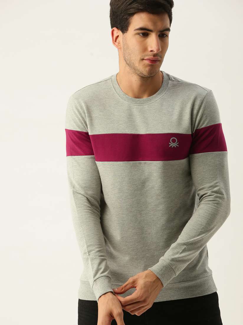 Buy United Colors of Benetton Men Grey Maroon Solid Sweatshirt Sweatshirts for Men 7502519 Myntra