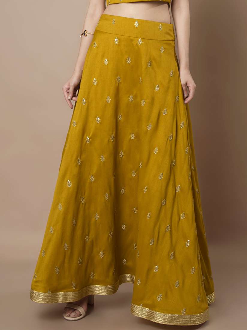 Buy INDYA Women Yellow Embellished Silk Maxi Skirt Skirts for Women 7503520 Myntra