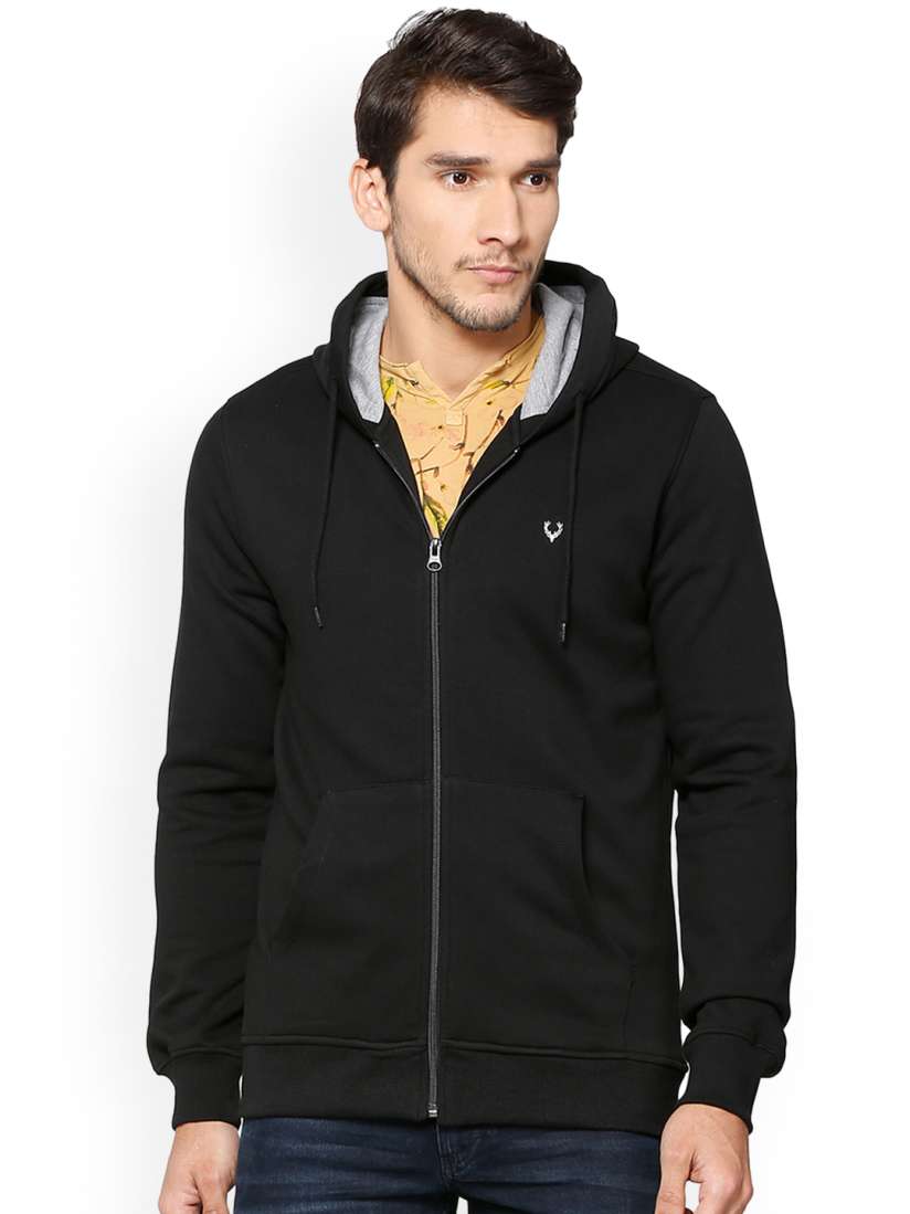 Buy Allen Solly Men Black Solid Hooded Sweatshirt Sweatshirts for Men 7504207 Myntra