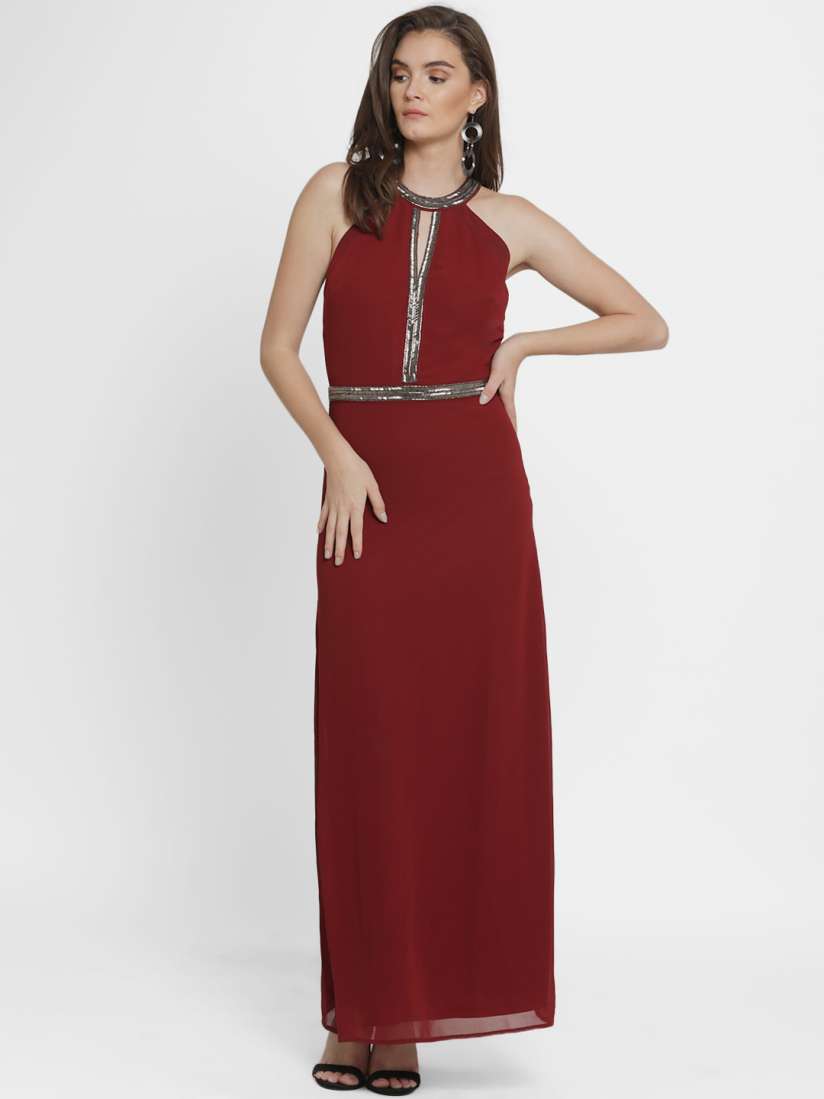 Buy Kazo Women Maroon Solid Maxi Dress Dresses for Women 7504663 Myntra