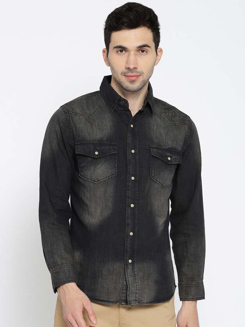 Buy Harley Davidson Men Charcoal Grey Slim Fit Denim Faded Casual Shirt Shirts for Men 7505443 Myntra